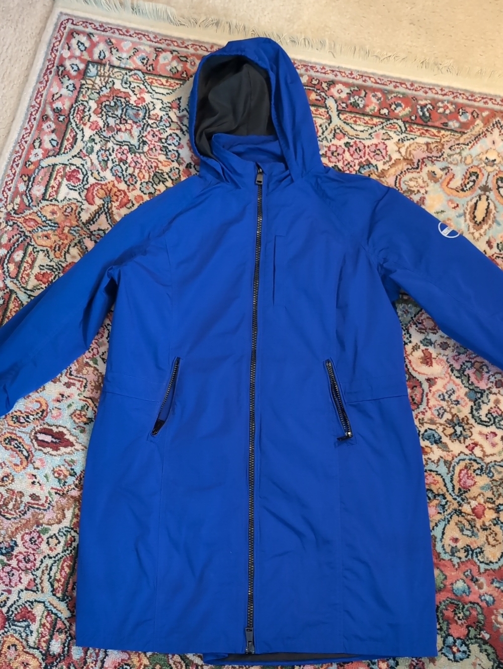 L-RL Ralph Lauren Blue Hooded Long Rain Jacket